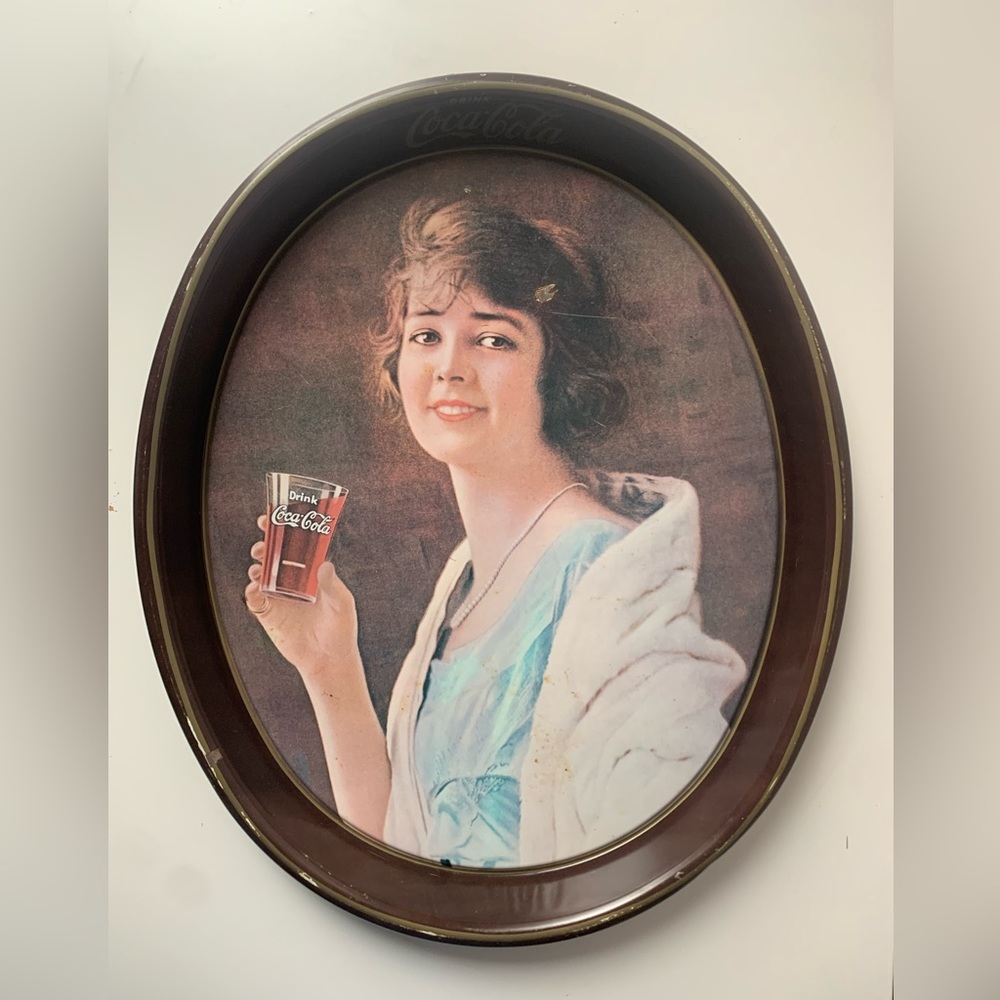 Vintage Coca Cola Metal Tray-Reproduction of 1920’s Ad Rolled Edge Flapper 1970s